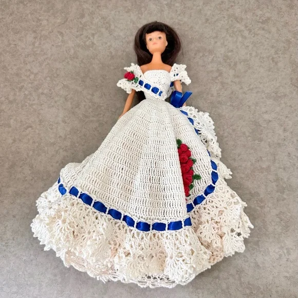 Miss July 1992 Barbie Doll Cotillion Crochet Barbie Doll Dress Gorgeous!!